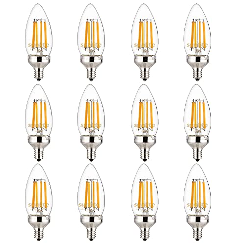 Sunlite 40277 LED Edison B11 Torpedo Tip Chandelier Light Bulb, 7.5 Watts (60W Equivalent), 810 Lumens, Candelabra E12 Base, Dimmable, ETL Listed, Title 20 Compliant, 90 CRI, 4000K Cool White, 12 Pack