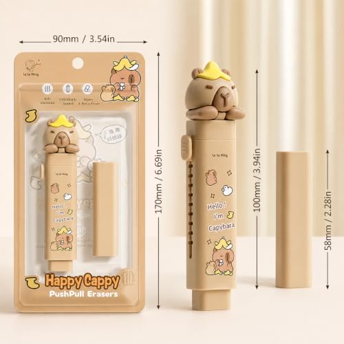 Image of Kawaii Stationery Combo Set for Girls | Kawaii Pencil Case Pouch with Zipper & Push Pull Eraser with Refills Back to School Supplies Gift for Kids (Capybara Bear Pouch + Coffee Eraser)