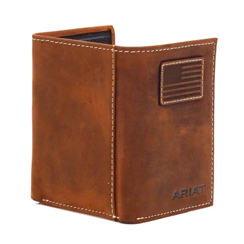ARIAT Trifold Wallet USA Flag Patch, Medium Brown, One Size2
