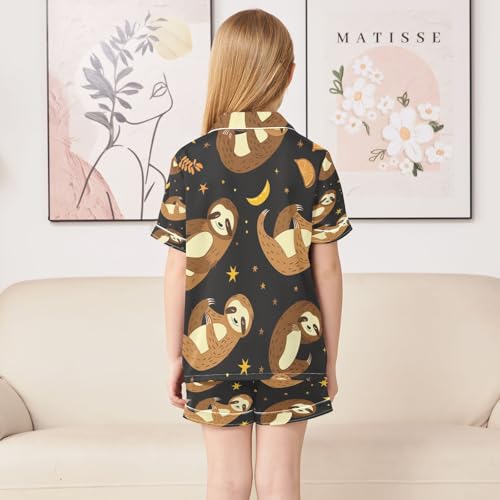 senya Pajama Sets Silky Button Down Nightwear Sleepwear Size 5-14 Years Moon Star Sloth4
