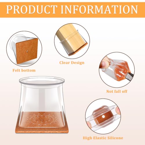 Image of Chair Leg Floor Protectors Square for Hardwood Floors 20 Pcs X-Large | Furniture Leg Felt Pads Caps Covers, Protect Wooden Floors from Scratching, Glide Easily (Fit:1-5 /8 inch to 2 inch)