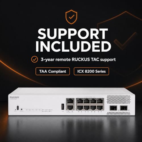 Image of Ruckus ICX8200-C08PF Managed Switch, 8x Gigabit PoE+, 2x 10GbE SFP+ Uplinks, 124W PoE Budget - Stackable Enterprise Switch, 3-Yr Remote TAC Included, TAA Compliant