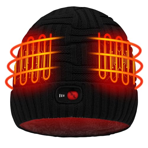 SVPRO Electric Heated Beanie for Men & Women 7.4V Rechargeable Battery Powered Skull Cap 3 Heating Levels Winter Warm Knit Hat Machine Washable Black