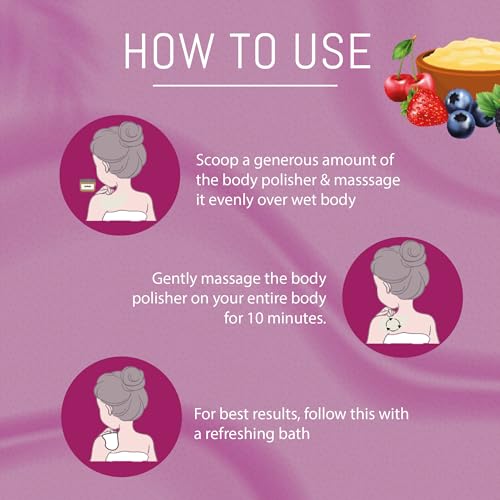 Image of RYLLZ ESSENTIALS Berry Punch Body Scrub & Polisher | with AHA, Walnut Shell, Kojic Acid, Niacinamide & Glycolic Acid | for Dead Skin Cells, Ingrown Hair & Skin Feeling Smoother /Polished | 200 ml