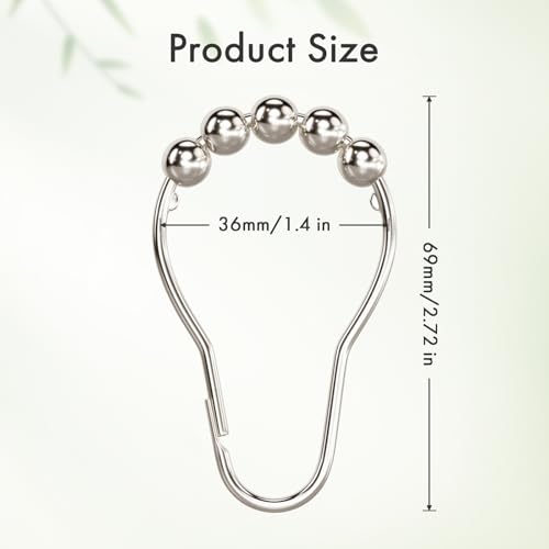 Image of Amazer Shower Curtain Hooks Rings, Anti-Rust Metal Double Glide Shower Hooks for Bathroom Shower Rods Curtains-Set of 12-Chrome