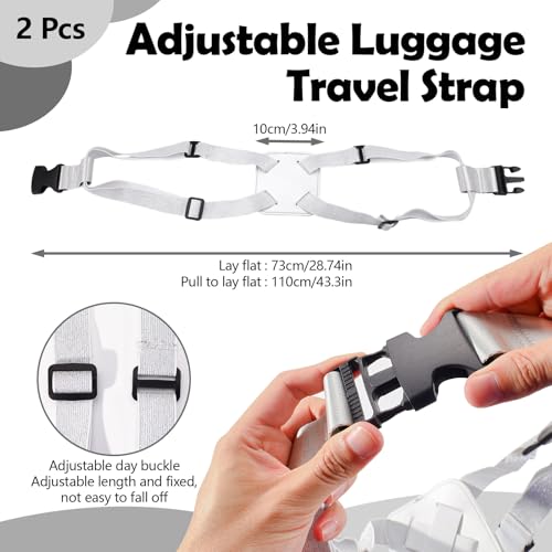 Image of Huakaile 2 Pack Luggage Straps for Suitcase, Adjustable Luggage Belt Bungees Straps with Buckle, Elastic Suitcase Straps Connectors for Travel Tie Down Backpack Bag Cruise Accessories (Silver)