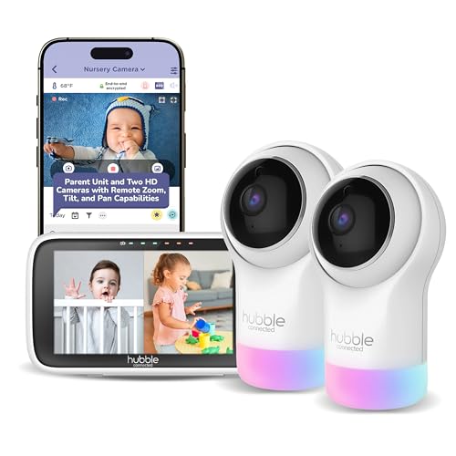 HUBBLE CONNECTED Nursery Pal Glow+ Twin — 7-in-1 Baby Monitor with Camera and Audio, 7-Color Night Light, Sleep Trainer, Secure Remote Access, with 2X Full HD Baby Monitor Cameras and 5” Parent Unit