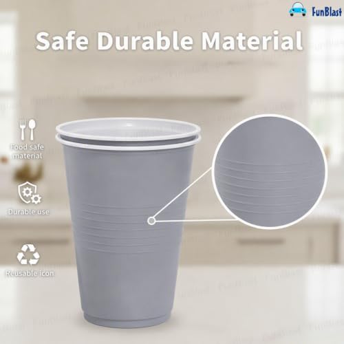 Image of FunBlast Party Drinking Glasses - 20 Pcs | 500 ML Reusable Beer Pong & Cocktail Cups | Leakproof, Strong & Durable Plastic Glass Set for Parties, Events & Celebrations (Grey)