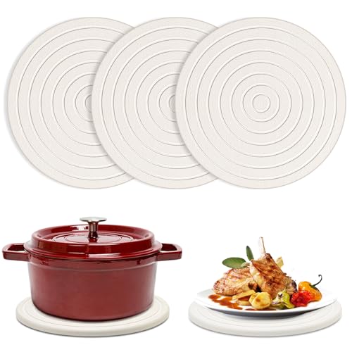 Comparison: Best Trivet For Quartz Countertops 8 3 Pack Large Trivets for Hot Pots and Pans Holder Quartz Countertops Diatomite Round Bathroom Sink Tray Silicone Trivets for Hot Dishes Coasters Stone Trays for Kitchen Modern Ceramic Trivet Set