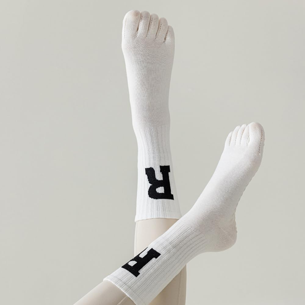 PILATSY Yoga Socks. Non-slip Skid Five Toe Socks with Grip for Pilates, Ballet, Barre, and Barefoot Workouts