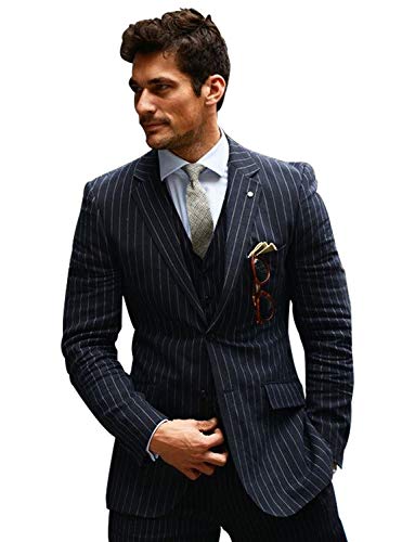 YZHEN Hommes Costume à Rayures Formelle Veste De Fête De Mariage Gilet Pantalon Ensemble Cover