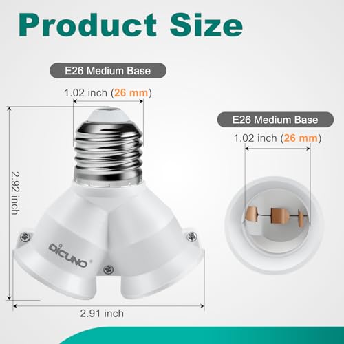 Image of DiCUNO 2 in 1 E26 Socket Splitter Adapter, Two E26 Standard Midbase Bulbs Y Shape Lamp Holder Converter in One Socket, Maximum 200W
