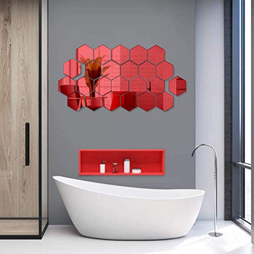 Image of Bikri Kendra - Hexagon 35 Red with 20 Butterfly Silver Stickers for Wall, Wall Decor Sticker,Mirror, Acrylic Stickers,
