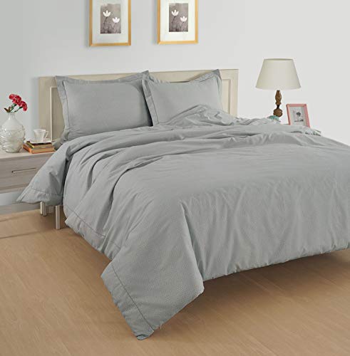 Image of LANE LINEN 100% Organic Cotton Duvet Cover Set Full /Queen Size Grey (White Dot), Pure Organic Cotton Long Staple Percale Weave Ultra Soft, Breathable