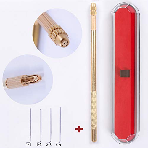 Ventilating Needle for Lace Wig - AliLeader Brass Ventilating Holder And 4 Different Size Stainless Steel Needles (1-1, 1-2, 2-3, 3-4) For Make/Repair Lace Wig Needles