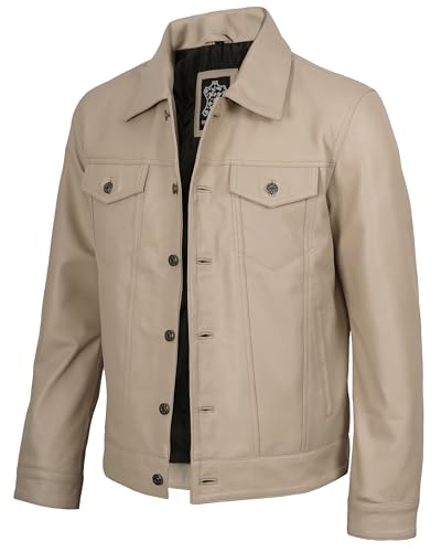 Image of Blingsoul Men's Leather Jacket - Real Full-Grain Lambskin Trucker Jacket for Men
