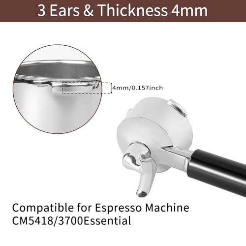 Image of 51mm Full Stainless Steel Portafilter for CASABREWS CM5418 & 3700Essential | 4 mm Thick 3-Ear Design, with Portafilter Basket Removal Tool and 2 Cup Filter, Compatible for De'Longhi EM450M