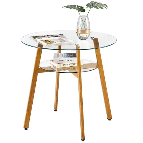 IPOTIUS Mesa de Comedor Redonda de Cristal Mesa de Cocina para 2 4 Personas,Patas de Metal,80X75cm