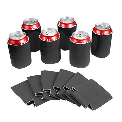 Valyria Sublimation Blanks Can Coolers, 12 Beer Can Cooler Sleeves, Collapsible Insulated Reusable Soda Cover Drink Coolies Beer Sleeves for DIY Weddings Bachelorette Parties Party Favors (Black)