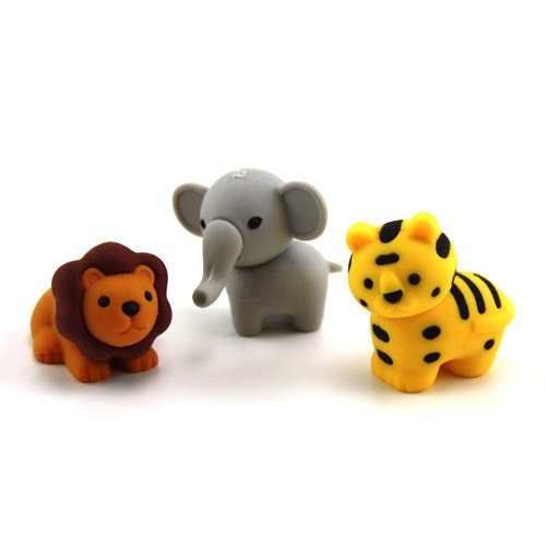 Iwako Japanese Erasers - Lion, Elephant and Tiger (3 pieces)