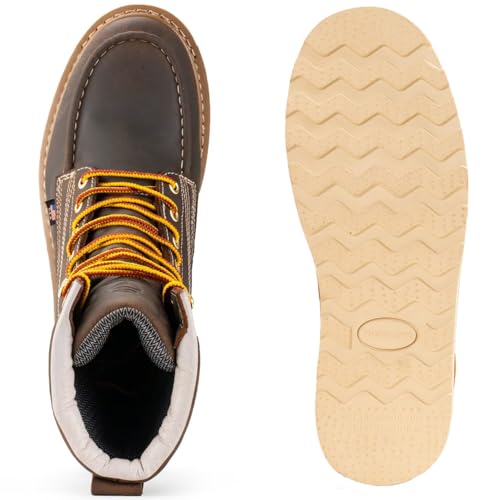 Image of SUREWAY 8in Waterproof Wedge Moc Toe Work Boots for Men Steel Toe,Premium Full Grain Leather,Safety Work Boots /Shoes,Comfort Insole,Oil /Slip Resistant,Industrial Construction Boots BN