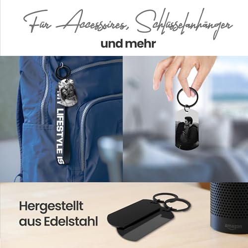 Meinearmbänder „Partner“ Personalisierter Schlüsselanhänger mit Foto & Gravur | Individueller Schlüsselring mit Schwarz/Weiß Bild | Ideales Erinnerungsstück für Paare