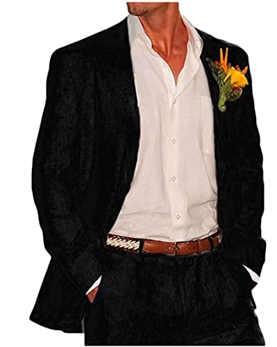 Costume de mariage en lin pour homme noir lot de 2 tenue de cérémonie confortable