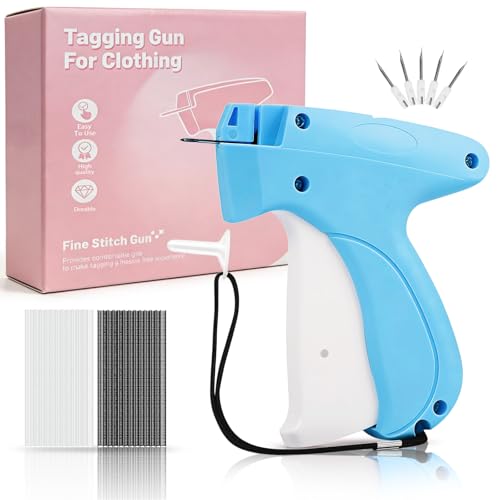 Image of Stitch Gun for Clothes - Handheld Stitch Gun Quick Clothing Fixer - Tagging Gun for Clothing, Sewing Kit-Includes 6 Needle, 1000 Black Fasteners & 1000 White Fasteners (Blue White)