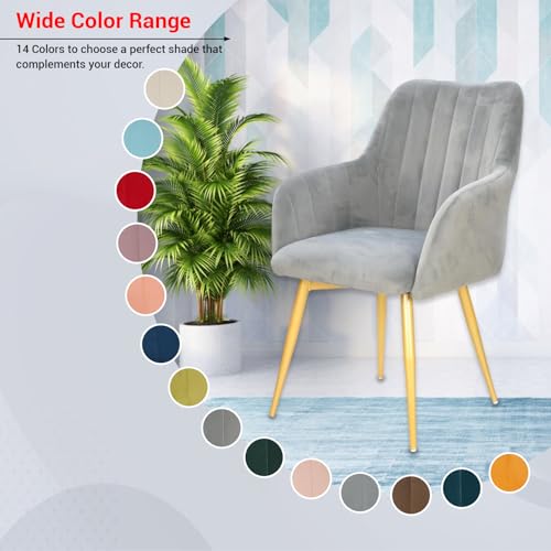 Image of Taboo Velvet Dining Chair Set of 6 | Upholstered Accent Arm Chairs | Soft Cushioned Seat with Backrest | Modern Velvet Fabric Chairs with Metal Legs | Living Room, Bedroom, Cafe & Restaurant | Grey