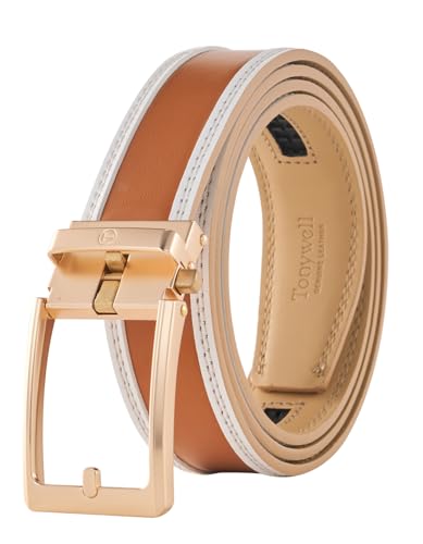 Image of Tonywell Men's Leather Ratchet Belt, 1 3 /8 inch Adjustable Dress Belt, Trim to Fit