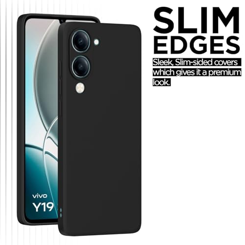Image of Outlouders Back Cover for Vivo Y19e / Y04 4G / Y29s 5G | Camera Protection | Durable Soft Matte Silicone Bumper Case (Black)