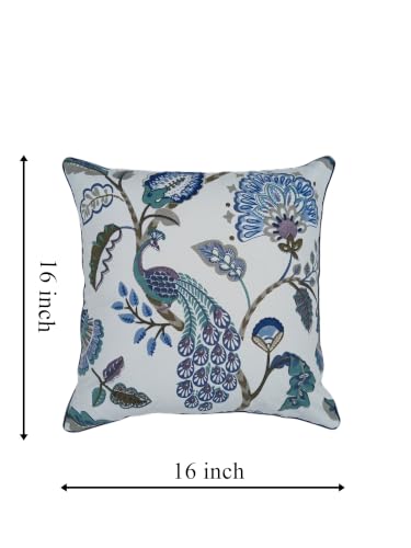 Image of Cotton Cushion Covers 16x16 Inch - Hand Block Floral Print Pillow Covers for Sofa, Couch & Bedroom (Pack of 5) (Blue Green)