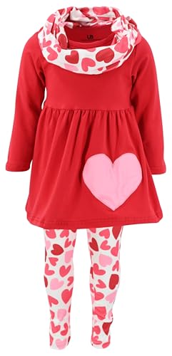 Image of Unique Baby Girls Kids Toddler 3pc Outfit Set Long Sleeve Soft Knit Tunic Top Leggings and Scarf