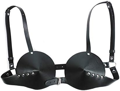 Women's Punk Leather Body Harness Bullet Cup Bra Adjustable Brooch Buckle Alluring Lingerie Bra(red)