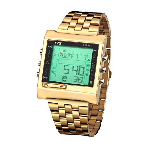 Electronic Watch TVG Military Sports LED Watch Digital TV DVD Remote Alarm Men Men's Fashion Casual Wrist Watch Stainless Steel (Gold)