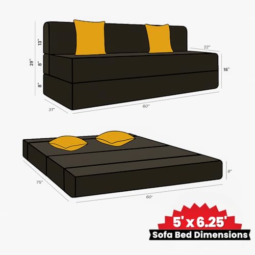 Image of CELLBELL Comfy Sofa Cum Bed 5x6.25 Feet | Foldable Dual Use Couch Bed with Soft Cushions, Washable Fabric Cover & Sturdy Frame | Space Saving Modern Design for Living Room, Bedroom & Guest Use (Grey)