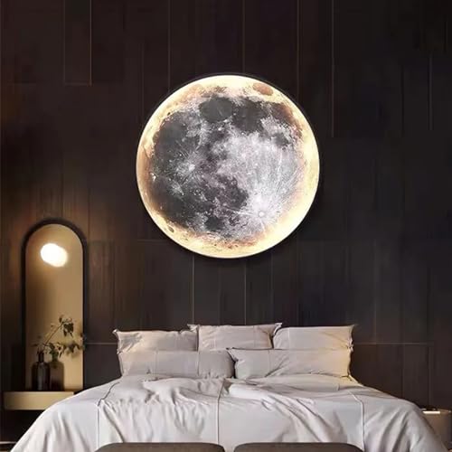 LED Mond Wandleuchte Dimmbar mit Fernbedienung 31W Runde Wandlampe Innen Nachttischlampe Mond Lampe Wand Nachtlampe Deko Wandbeleuchtung Modern Deckenleuchte für Kinderzimmer Schlafzimmer Wohnzimmer