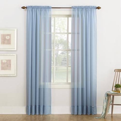 Image of No. 918 Emily Sheer Voile Rod Pocket Curtain Panel, 59 inch x 63 inch, Dusty Blue