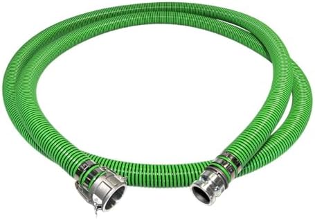 Gloxco Heavy Duty EPDM All Weather Suction Hose Assembly, Black Tube, Lime Green Helix, 2" Inside Diameter Hose with Male x Female Can and Groove Fittings Installed, 20 ft Length