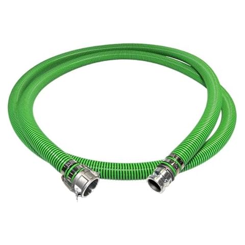 Gloxco Heavy Duty EPDM All Weather Suction Hose Assembly, Black Tube, Lime Green Helix, 2" Inside Diameter Hose with Male x Female Can and Groove Fittings Installed, 20 ft Length Cover