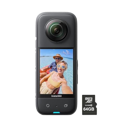 Insta360 X3-360 Degree Waterproof Action Camera with 1/2" Sensor, 5.7K 360, 72MP 360 Photos, Stabilisation, 2.29" Touch Screen, AI Editing, Live Streaming, Webcam, Voice Control with 64GB Memory Card