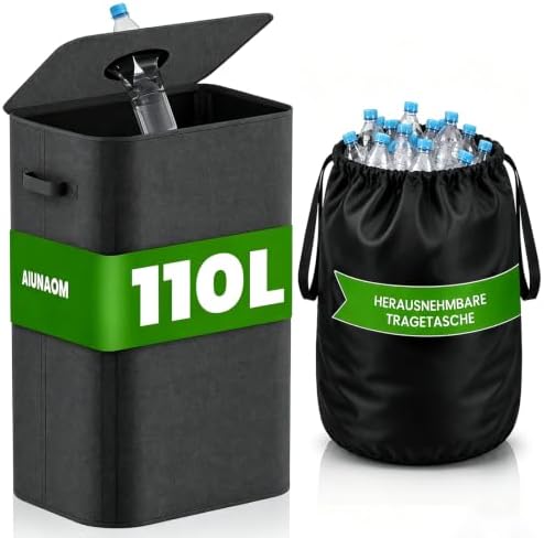 AIUNAOM 110L Groß Pfandflaschen Sammelbehälter mit Deckel, Faltbarer Sammelbehälter Aufbewahrungsbehälter für Leergut & Altglas, Faltbarer Flaschensammler für Küche und Abstellraum