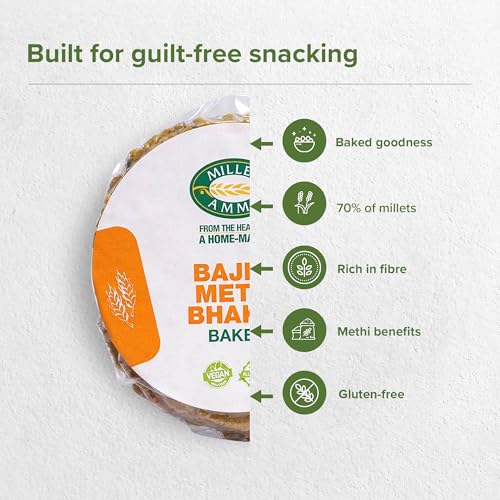 Image of Millet Amma Baked Bajra Methi Bhakhri - 360 Gms | (Pack of 2 - Each 180 Gms) | Ready to Eat | Best Choice for Snack Time, Parties & Events | Healthy Traditional Gujarati Snacks