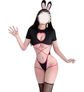 QNCLO Women's cosplay bunny jumpsuit with tight fitting hollow out bikini Japanese DVA lingerie