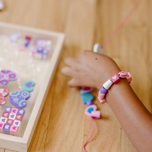 Image of Melissa & Doug Created by Me! Heart Beads Wooden Bead Kit, 120+ Beads and 5 Cords for Jewelry-Making