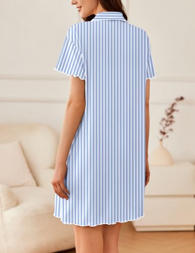 Image of Ekouaer Nightgowns for Women Button Down Sleep Shirt Short Sleeve Sleepwear