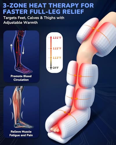 Leg Massager with Heat and Compression : Sequential Compression Boots with 6 Modes,9 Intensity and 3 Heat for Circulation and Pain Relief - Christmas Birthday Gifts for Mom, Dad, Athletes, Gym
