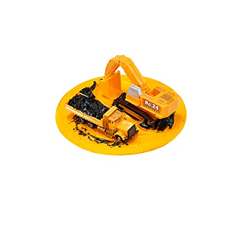 DecoPac Construction Dig Cake Decoration, 2 Piece Cake Topper Set with Dump Truck and Moveable Excavator, Food Safe, Ready to Use For Birthday, Themed Parties, Celebration, Yellow, (11826)