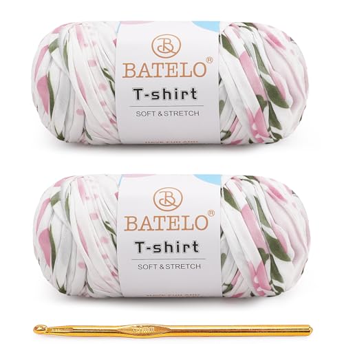 Image of 2 Pack T-Shirt Yarn for Beginner Crochet Bags /Basket /Coaster, 400g /144yds High Elastic Thick Polyester Fabric (Floral White)