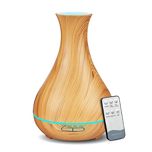 KBAYBO Difusor de Aroma de 550 ml, difusor de aceites Esenciales, humidificador de Aire ultrasónico con Grano de Madera, luz Nocturna LED de 7 Colores para Oficina, hogar, SPA, Yoga